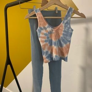 leggings and tie-dye crop top work out set
